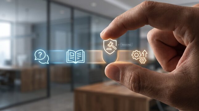 Context Observability - A hand places a missing policy piece to complete a digital workflow, symbolizing human input in AI-driven processes.