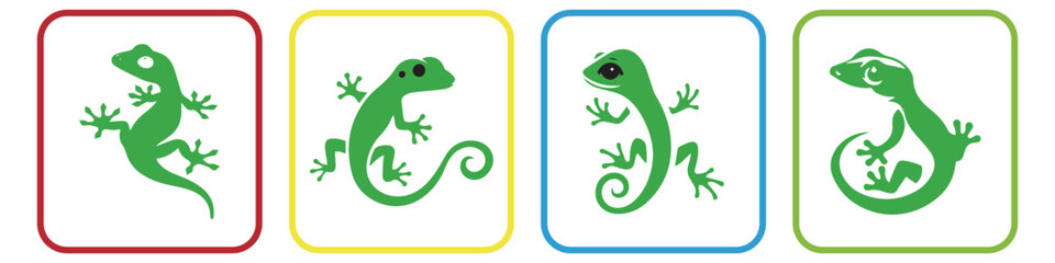 Obraz premium Green Gecko Icon Set in Colorful Rounded Square Frames