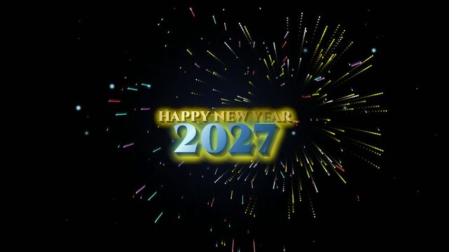 Happy new year 2027 greeting card with colorful fireworks