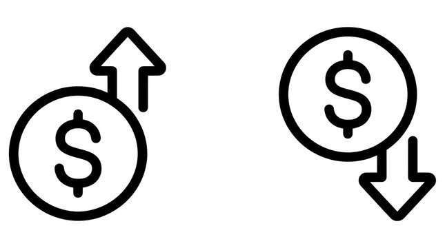 Up and down dollar sign icon arrows isolated on transparent background