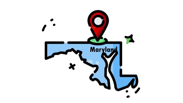 Animated blue maryland map showcases geography and cartographic detail, ideal for travel guides, educational materials, regional marketing, infographics, and destination promotion.