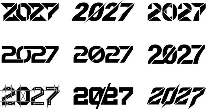 Set of nine creative 2027 new year typography logos for modern