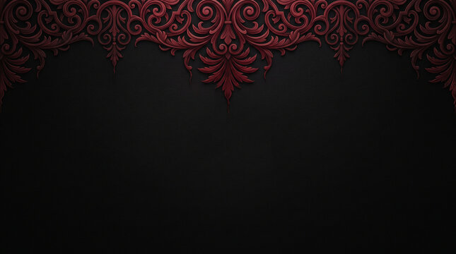 Dark Gothic Background with Red Vintage Baroque Floral Ornament