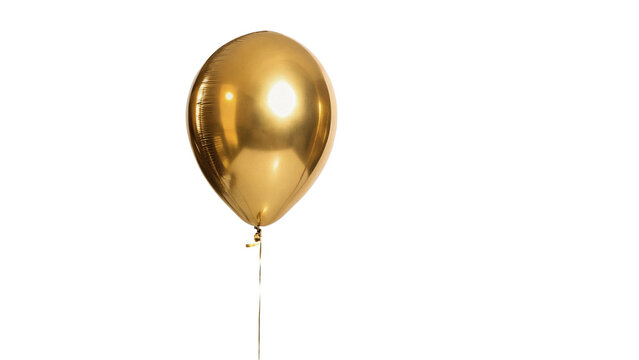 Single glossy shiny golden helium balloon on string isolated on transparent background