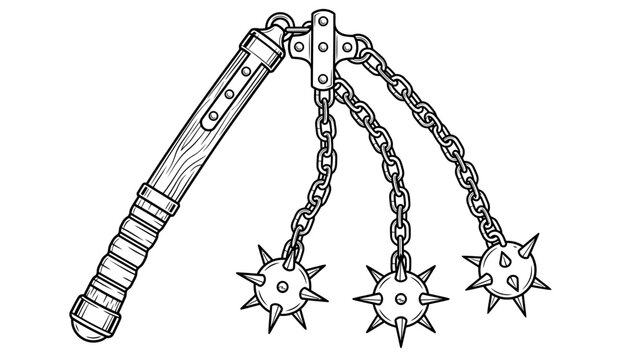 Medieval Flail Weapon with Spiked Balls Isolated