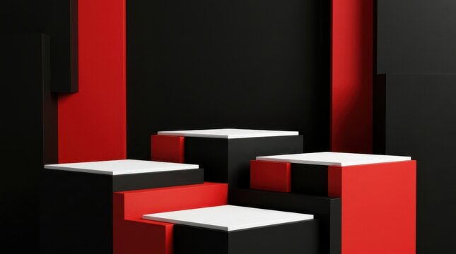 Modern red and white tiered seating arrangement