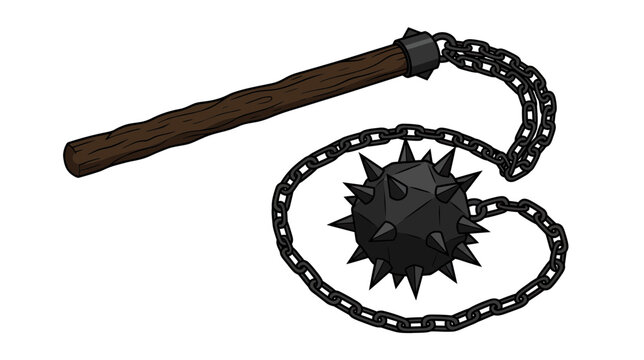 Medieval Spiked Flail Weapon Isolated on Transparent Background