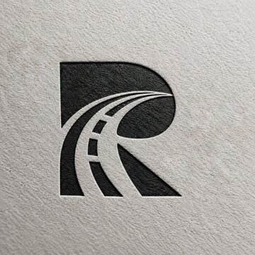 Black letter r logo with road negative space texture
