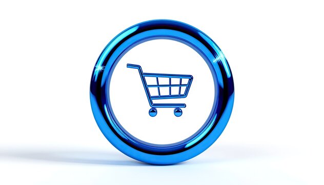  Metallic blue shopping cart button with soft shadow
