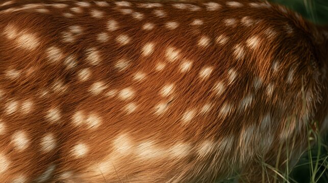 Fawn fur showing spots in a grassy field during daylight