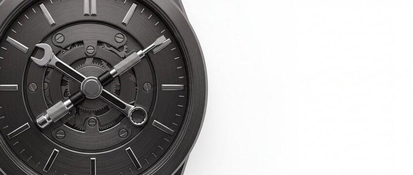 Closeup of Classic Analog Clock with Roman Numerals and Silver Hands.