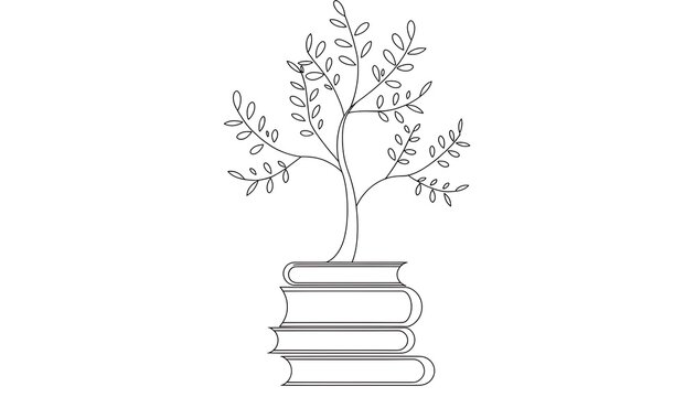 Education and reading concept with a young tree sprouting from books outline
