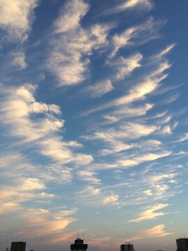 Dramatic Wispy Clouds in a Blue Sky at Sunset
