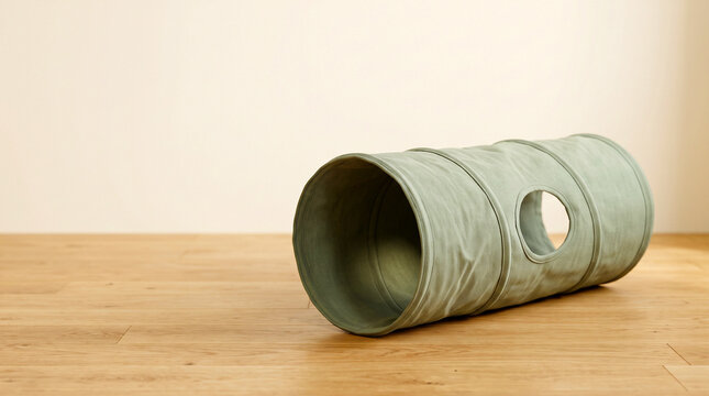 Sage Green Cat Play Tunnel on Light Wooden Floor
