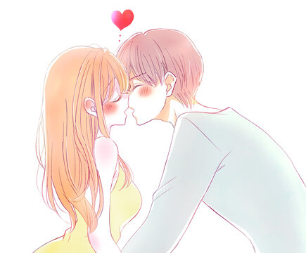 男女　キス　目を閉じる