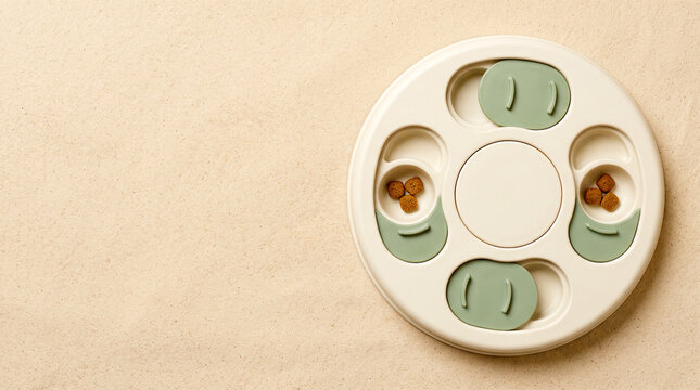 Round Pet Puzzle Feeder with Sliding Covers and Treat Compartments