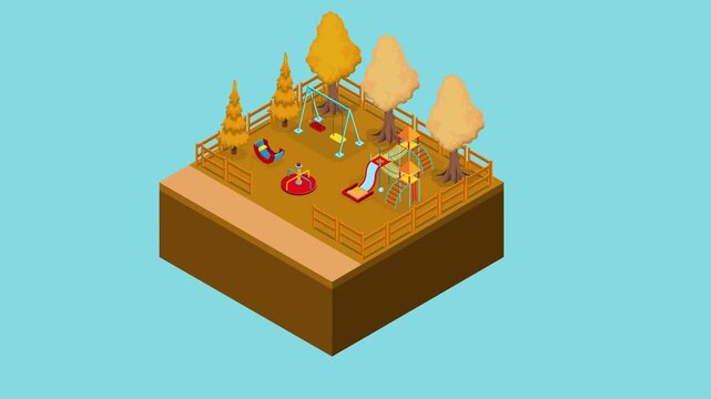 Children Playground in Autumn Park 3d animation cartoon