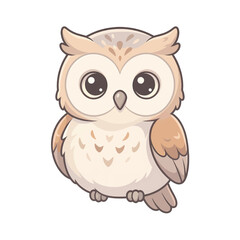 Fototapeta premium Cute Baby Owl with Large Eyes Cartoon Illustration