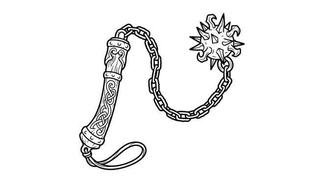Medieval Flail Weapon Isolated on Transparent Background