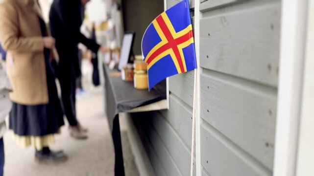 Regional &Aring;land islands Flag at Harbour Helsinki Herring Market Stall