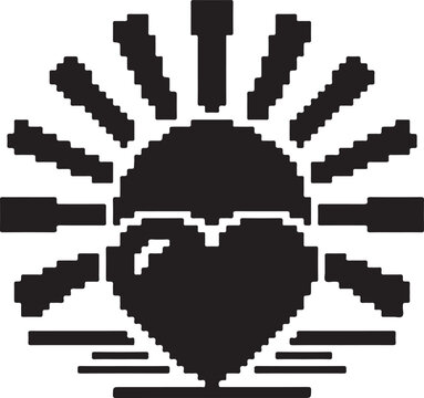 Retro pixel heart and sun nostalgic vector element