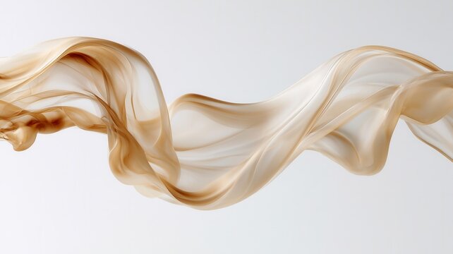 Elegant sheer golden fabric flowing freely forming soft transparent waves and ripples creating a dynamic visual effect