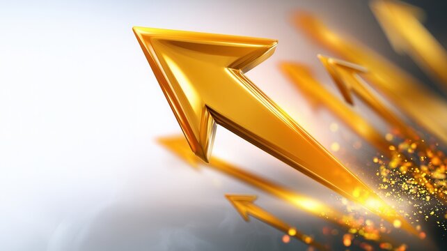 Golden arrows pointing up representing business success growth financial progress and market increase