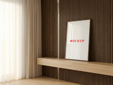 Modern Living Room Poster Mockup Template, ISO A-Series Portrait Frame Mock up, Minimalist House Interior, A4 A3 A2 Poster Mockup