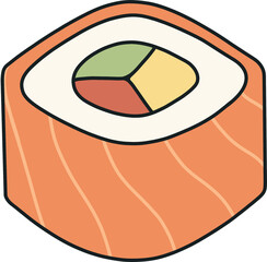 Isometric Salmon Roll Sushi Slice Vector Illustration © 예주 김