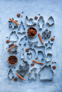 Christmas cookie cutters with star anise, cinnamon sticks