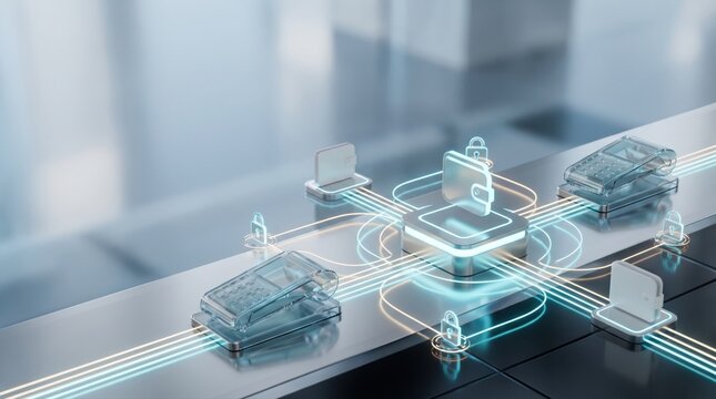 Digital payment ecosystem with glowing network connections and secure