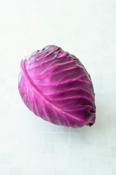 Red pointed cabbage on white tiled surface