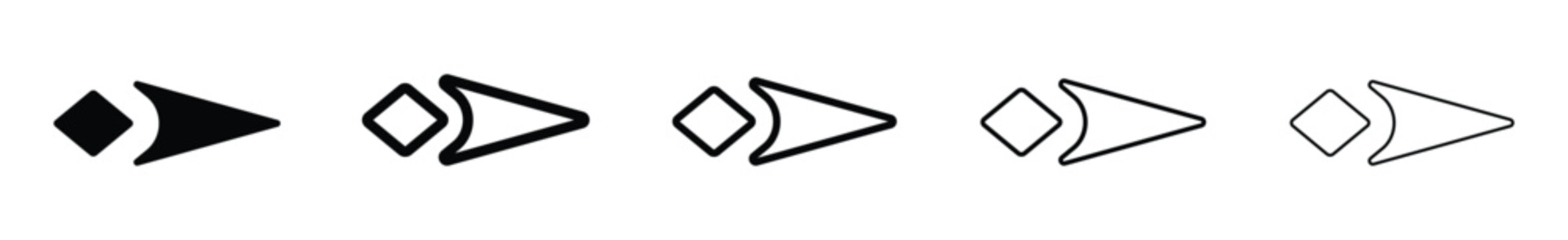 Double arrow flat graphic vector icons set. Line and filled vector arrows icons designs collection