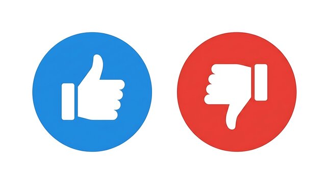 Blue thumbs up and red thumbs down icons for social media likes and dislikes communication.