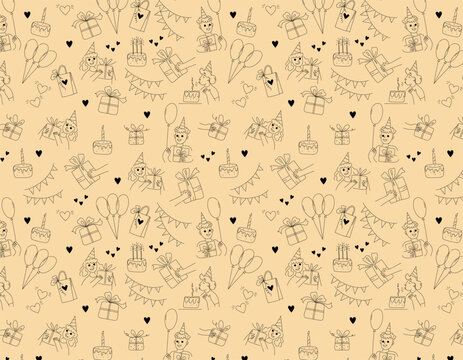 seamless pattern  doodle birthday Outline Drawing doodle sketch vector illustration