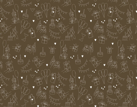 seamless pattern  doodle birthday Outline Drawing doodle sketch vector illustration