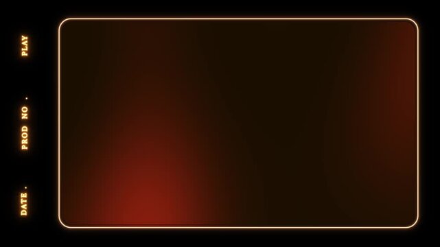 Muted light fills rectangular frame glowing gold outline playback lettering along edge. retro analog film overlay for warm transitions, memory sequences, cinematic intros creative title treatments.