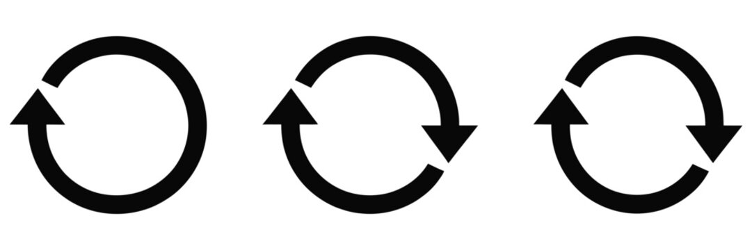 Circular arrow icon featuring rotating arrows for refresh, reload, repeat, redo, recycling, synchronization, and digital interface functions, vector, design