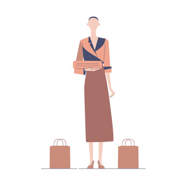 Stylish woman with shopping bags and packages in flat vector design illustration