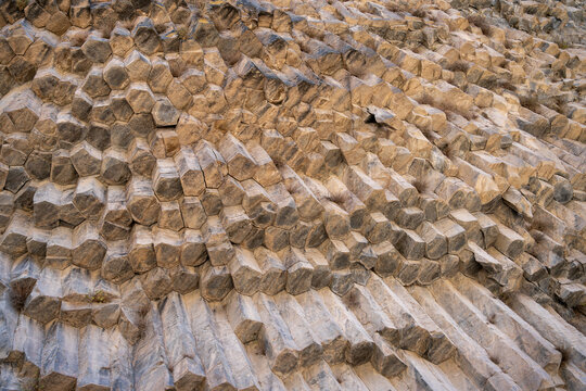 Natural Basalt Column Formation at the Symphony of Stones in Garni, Armenia.