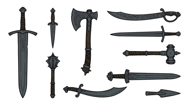 Collection of Medieval Weapons on Transparent Background