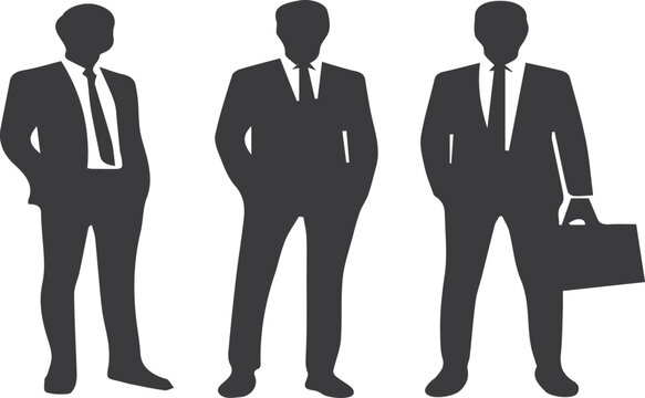 Three businessman silhouettes in suits on white background