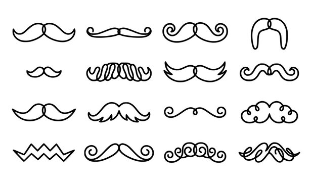 Vintage men mustache icon set featuring various facial hair styles for barbershop hipsters and father day