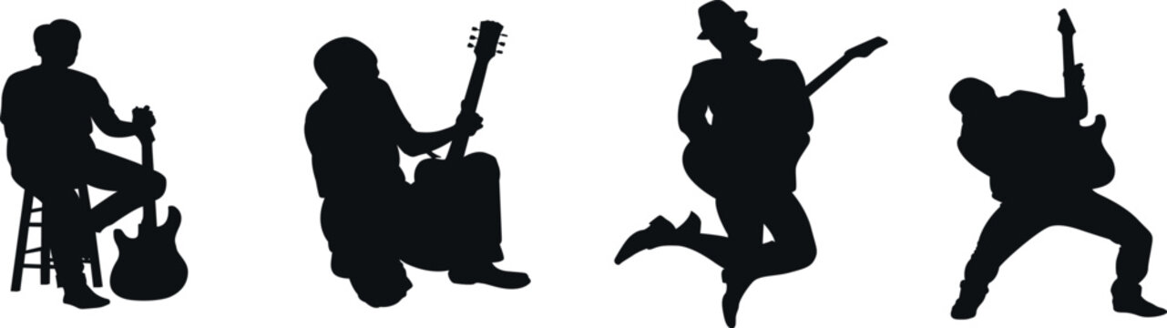 Silhouette Guitar Players Set for Music Concert Poster