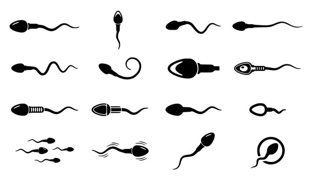 Human sperm cells micro graphic set representing male fertility fertilization biology reproduction and medical research