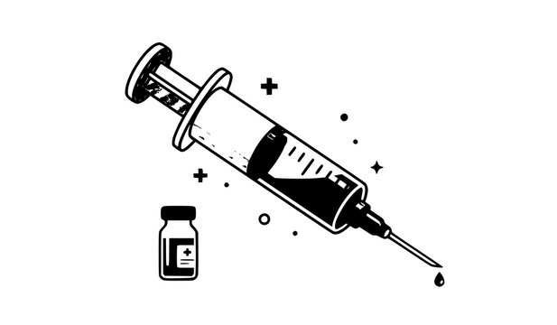 Medical syringe needle with vaccine bottle illustration for health treatment immunization injection and emergency care