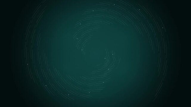 Dynamic abstract teal particles flow in an endless looping spiral creating futuristic energy motio