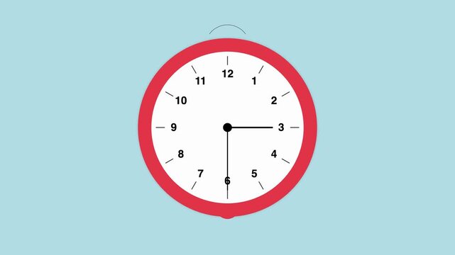 Dynamic flat design clock animation showing the passage of time on a vibrant blue backdrop a perfe