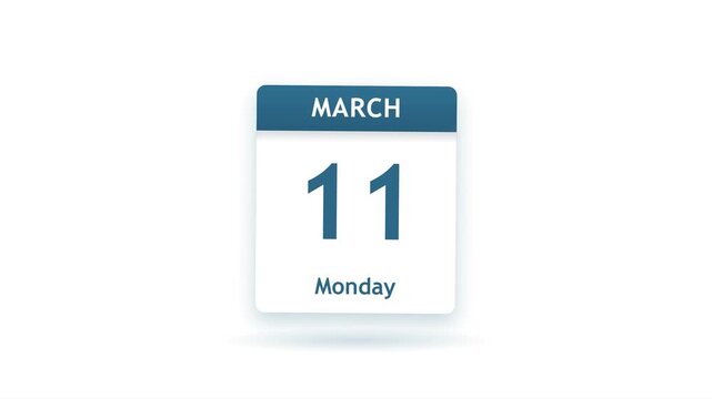Calendar icon showing March 11, Monday, as a clean modern planner design template for appointments