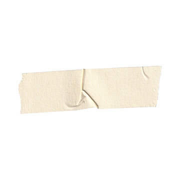 Torn adhesive tape strip with frayed edges on transparent background